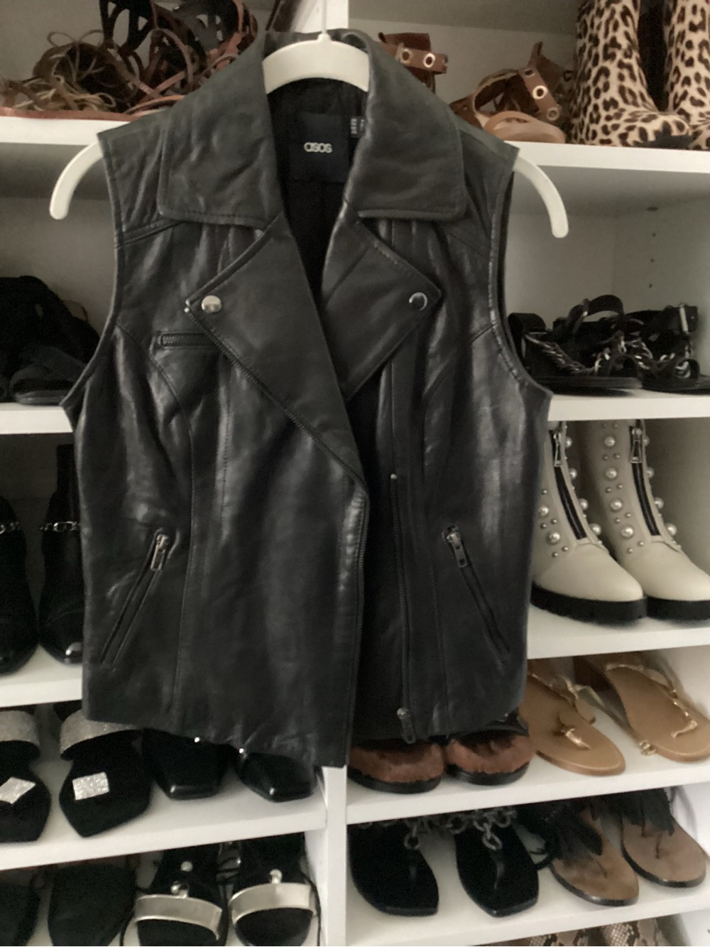 ASOS Black Leather Sleeveless Moto Vest